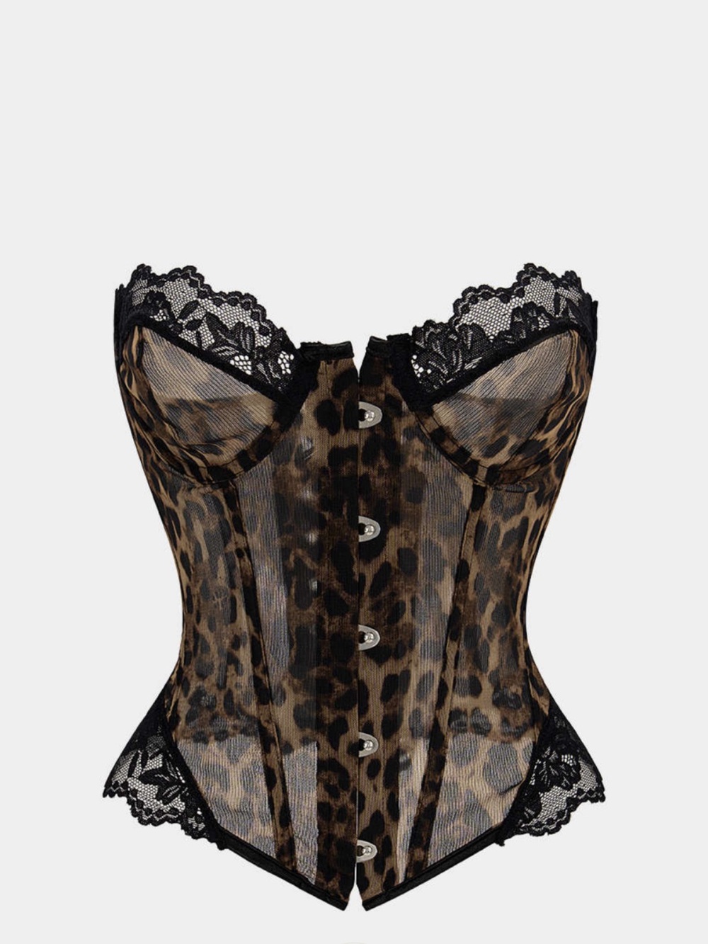 Leopard Lace Bustier Corset Top - Black/Brown Xl But Fit M-L